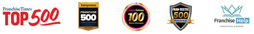 Franchise Times Top 500 logo, Entrepreneur Franchise 500 logo, Franchise Dictionary 100 Game Changers Logo, Frantastic 500 Franserve logo, Franchise Help Franchise Awards logo